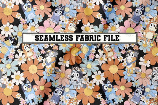 Blue Daisies~Blue Dog -Black- Seamless File