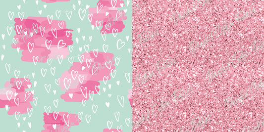 Heart Splotches/Pink Glitter  1/2 & 1/2  RTS