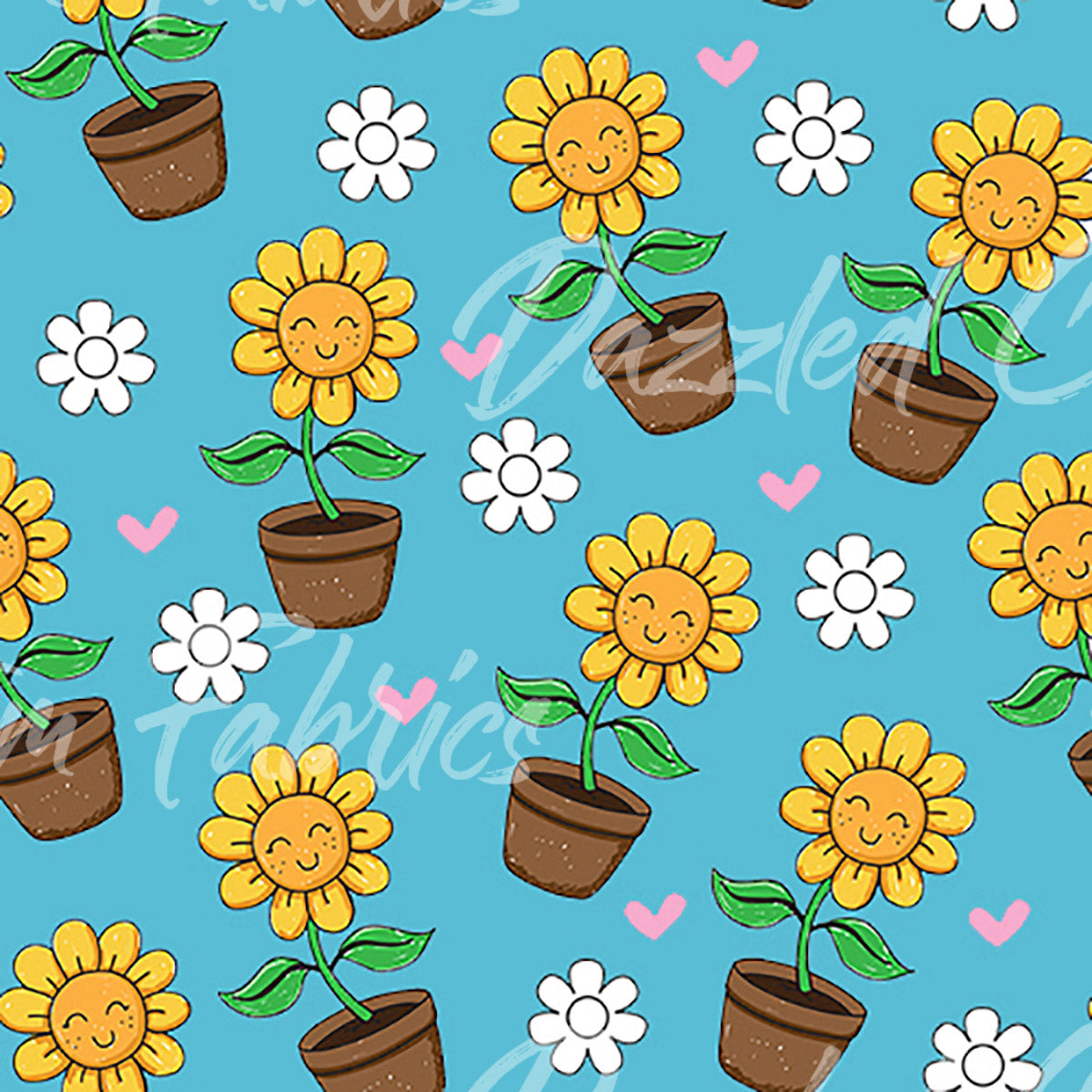 Little Potted Sunflowers- Teal    RTS