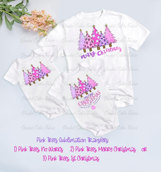 Pink Trees Merry Christmas - Sublimation Transfer