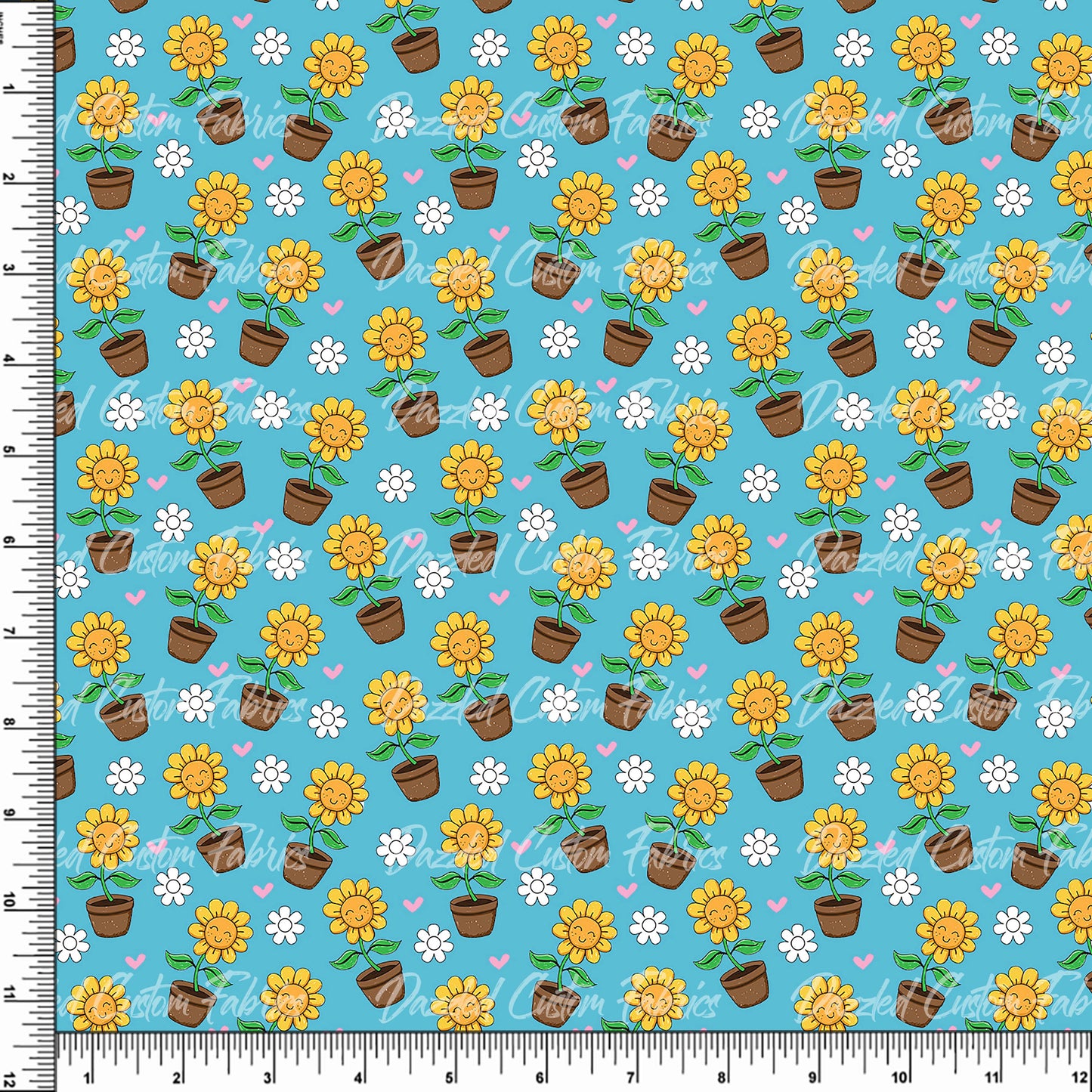 Little Potted Sunflowers- Teal    RTS