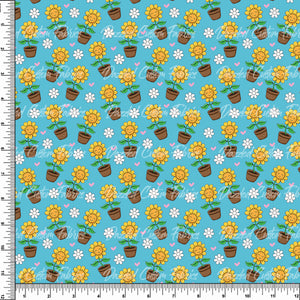 Little Potted Sunflowers- Teal    RTS
