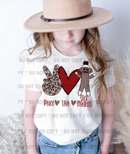 Peace, Love & Sock Monkeys   - Sublimation Transfer/Digital Image