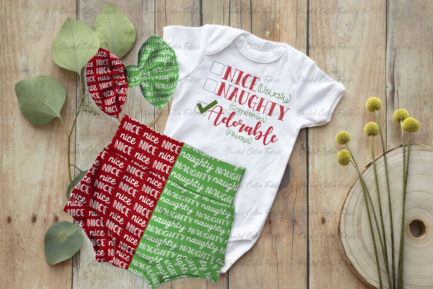 Naughty Nice  1/2 & 1/2 Bow Fabric    RTS